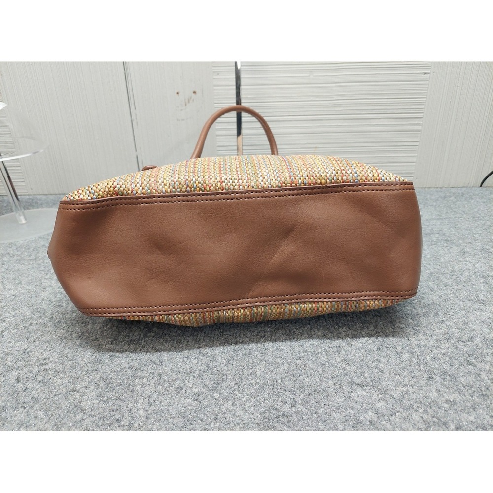 Croft & Barrow Women Shoulder Bag Small Brown Stripe Braided Leather Trim Casual - Picture 6 of 16